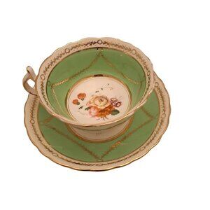Allertons Old English Roses Green Trim Wide Mouth Tea Cup and Saucer